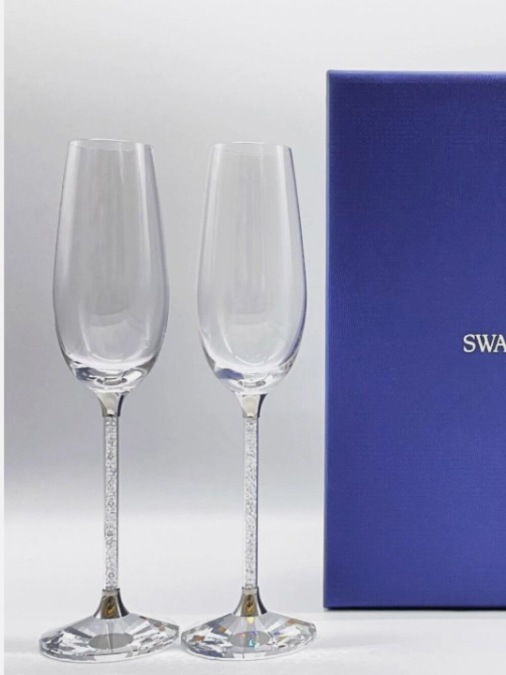 Swarovski Crystalline Toasting Flutes Set of 2 Clear Crystal Vintage LN